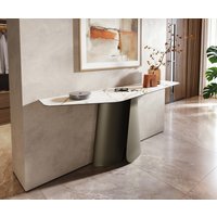 Konsolentisch Edge Polygonal 180x50 cm Keramik Calacatta Luxe Weiß-Gold-Grau Livos Metall Effektfinish Titan – Bild 2