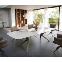 Esstisch Edge Boot 300x120 cm Keramik Onyx Champagne Zenthara Metall Effektfinish Titan