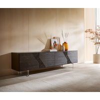 Lowboard Tereos 220 cm Esche Dunkelbraun 3D Effekt 4 Türen Fuß Schwebeoptik Acrylglas