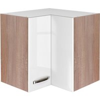 Eck-Hängeschrank Valero Weiß Hochglanz/Braun 60x60x32cm