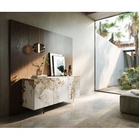 Sideboard Cuor 150 cm Keramik Minas Melange Weiß-Beige 3 Türen Fuß Schwebeoptik Acrylglas