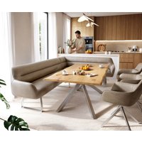 Esszimmerbank Taya-Flex 285x190 cm Mikrofaser Beige Vintage Kufengestell kantig Edelstahl Taschenfederkern Rechts