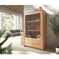 Vitrine Live-Edge 120x190 cm Akazie Natur 2 Türen 4 Schubladen Massiv