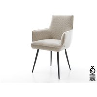Esszimmerstuhl Heira-Flex mit Armlehnen Webstoff Soft Beige 4-Fuß konisch Schwarz Taschenfederkern