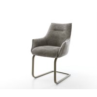 Freischwinger Alja-Flex mit Armlehnen Bouclé Soft Schlamm Freischwinger flach Effektfinish Titan Taschenfederkern
