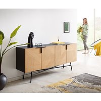 Sideboard Mikkusu 175 cm Bambus Natur Mango Schwarz 4 Türen Metall Schwarz