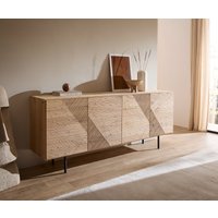Sideboard Tereos 200 cm Eiche Natur 3D Effekt 4 Türen Rundfuß Metall Schwarz