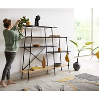 Bücherregal Mikkusu 185x160 cm Bambus Natur Mango Schwarz 5 Ablagen Metall Schwarz – Bild 2