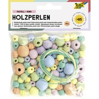 folia Holzperlen, Pastell, rund, 4 Größen sortiert