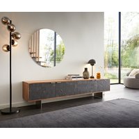 Lowboard Teele 200 cm Akazie Natur Schiefer 4 Türen Fuß schwebend Edelstahl