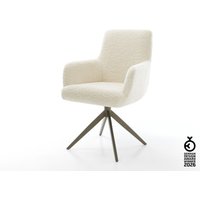 Drehstuhl Heira-Flex mit Armlehnen Teddystoff Beige Kreuzgestell breit Effektfinish Titan 360 drehbar Wippfunktion Taschenfederkern
