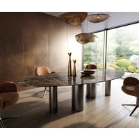 Esstisch Edge Oval 315x150 Keramik Emperador Extra Lucidato Dunkelbraun Pilier Edelstahl Graphit
