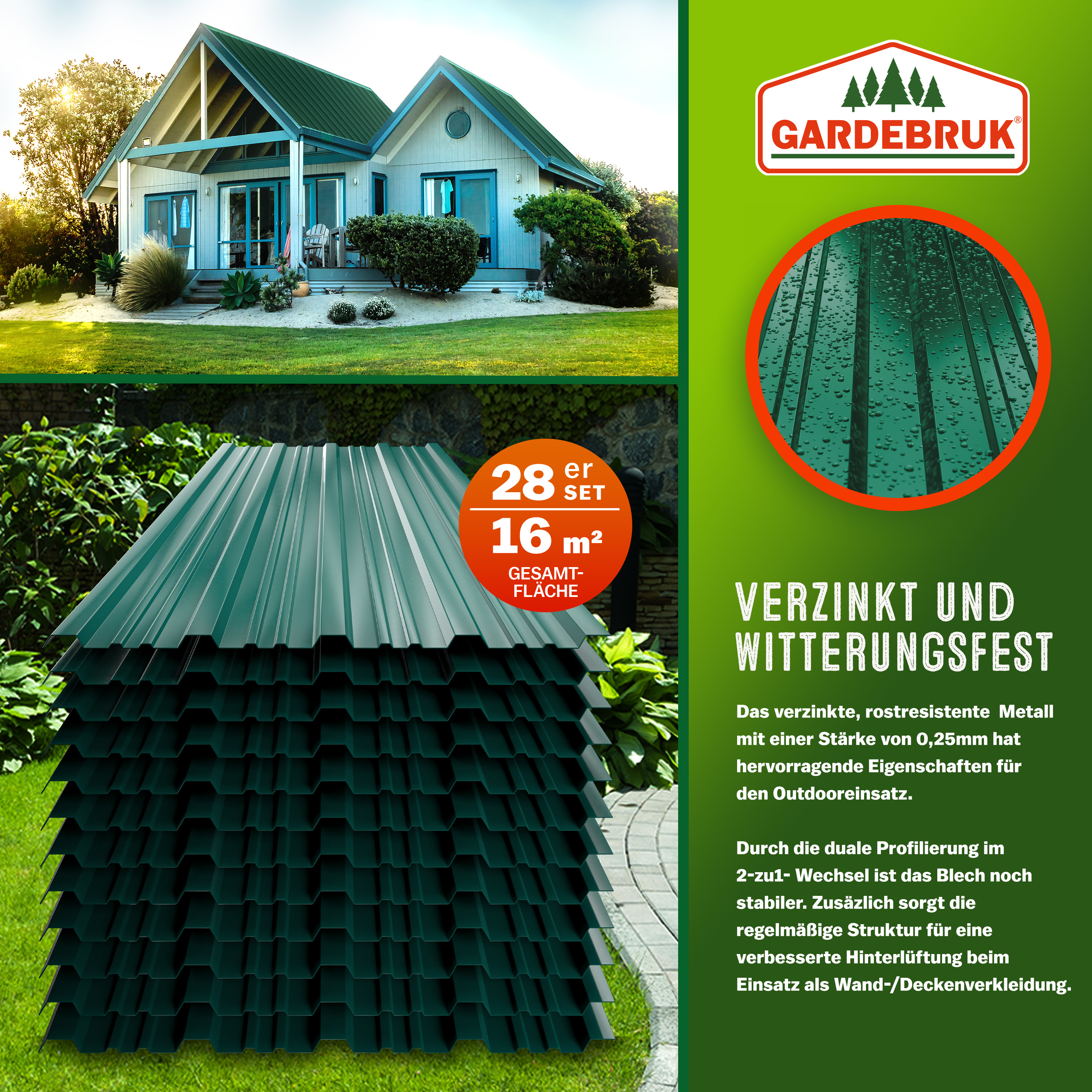 Gardebruk Trapezblech 28er-Set Grün 110x46cm 14m – Bild 3