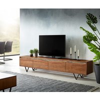 Lowboard Stonegrace 220 cm Akazie Braun Baumkante 4 Türen V-Fuß Schwarz
