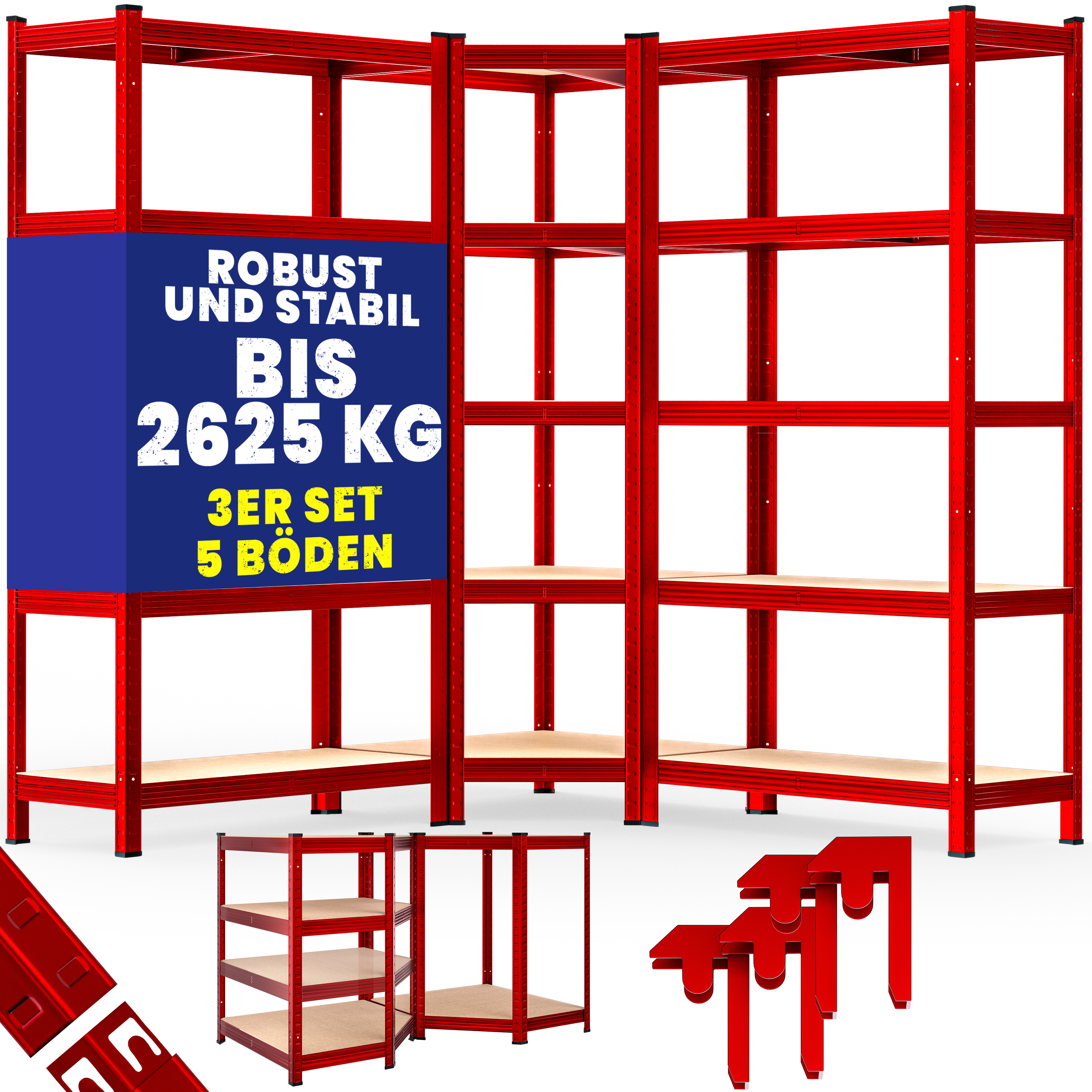 monzana Schwerlast- und Eckregal 3er-Set Rot je 875kg – Bild 3