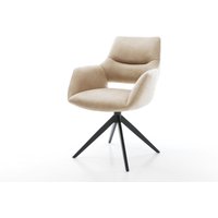Drehstuhl Yago-Flex mit Armlehnen Mikrofaser Beige Vintage Kreuzgestell breit Schwarz 360 drehbar Wippfunktion Taschenfederkern