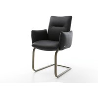 Freischwinger Jova-Flex mit Armlehnen Echt-Leder Schwarz Freischwinger flach Effektfinish Titan Taschenfederkern – Bild 2