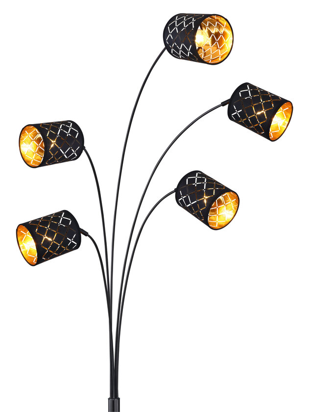 Globo Retrofit Stehlampe Clarke schwarz, goldfarbig, 85cm, 204cm, 5-flammig – Bild 3