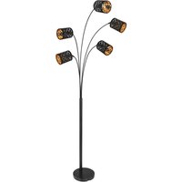 Globo Retrofit Stehlampe Clarke schwarz, goldfarbig, 85cm, 204cm, 5-flammig