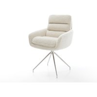 Esszimmerstuhl Abelia-Flex mit Armlehnen Teddystoff Beige Kreuzgestell konisch Edelstahl