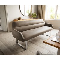 Esszimmerbank Taya-Flex 200 cm Mikrofaser Taupe Vintage Kufengestell kantig Edelstahl Taschenfederkern