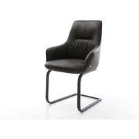 Freischwinger Zelia-Flex mit Armlehnen Mikrofaser Anthrazit Vintage Freischwinger flach Schwarz Taschenfederkern