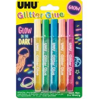 UHU Glitzerkleber Glitter Glue, GLOW IN THE DARK, 5 x 10 ml