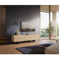 Lowboard Cuor 180 cm Keramik Laminam Sabbia Eichefarbig 1 Klappe 2 Schubfächer Fuß Schwebeoptik Edelstahl