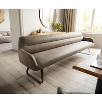 Esszimmerbank Taya-Flex 300 cm Mikrofaser Taupe Vintage Kufengestell flach Schwarz Taschenfederkern