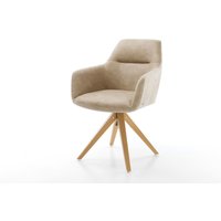 Esszimmerstuhl Pejo-Flex Mikrofaser Beige Vintage Holzgestell kantig Natur 360 drehbar Taschenfederkern – Bild 2
