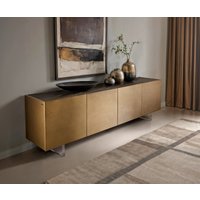 Sideboard Kazu 220 cm Metallic Gold 4 Türen Acrylfuß Keramik Laminam Noir Desir Braun – Bild 2
