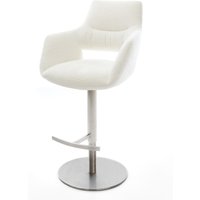 Barstuhl Yago-Flex Bouclé Soft Beige Drehfuß höhenverstellbar Edelstahl Silberfarben Taschenfederkern
