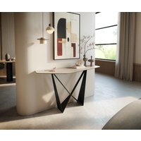 Konsolentisch Edge Polygonal 140x50 cm Keramik Laminam Travertino Bianco Creme-Weiß Spios Metall Schwarz – Bild 2