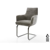 Freischwinger Heira-Flex mit Armlehnen Bouclé Soft Schlamm Freischwinger flach Graphit Taschenfederkern