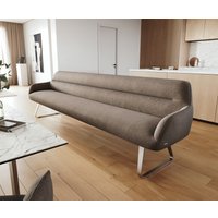 Esszimmerbank Taya-Flex 300 cm Strukturstoff Soft Taupe Kufengestell flach Edelstahl Taschenfederkern – Bild 2