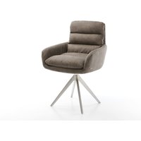 Esszimmerstuhl Abelia-Flex mit Armlehnen Mikrofaser Taupe Vintage Kreuzgestell kantig Edelstahl