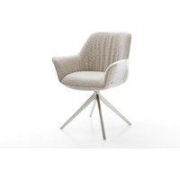 Drehstuhl Keila-Flex mit Armlehnen Webstoff Soft Beige Kreuzgestell breit Edelstahl 360 drehbar Wippfunktion