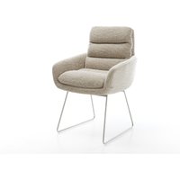 Esszimmerstuhl Abelia-Flex mit Armlehnen Webstoff Soft Beige Kufengestell Edelstahl