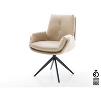 Drehstuhl Clea-Flex Mikrofaser Beige Vintage Kreuzgestell breit Schwarz 360 drehbar Wippfunktion