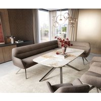 Esszimmerbank Taya-Flex 285x190 cm Strukturstoff Soft Taupe Kreuzgestell kantig Edelstahl Taschenfederkern Rechts