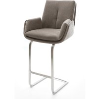 Barstuhl Clea-Flex Strukturstoff Soft Taupe Freischwinger Flach Edelstahl Silberfarben