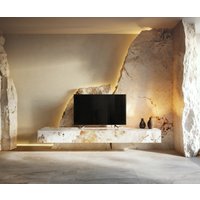 Lowboard Cuor 200 cm Keramik Minas Melange Weiß-Beige 1 Klappe 1 Schubfach Schwebend – Bild 2