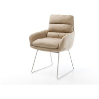 Esszimmerstuhl Abelia-Flex mit Armlehnen Mikrofaser Beige Vintage Kufengestell Edelstahl