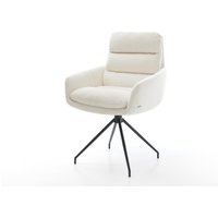 Esszimmerstuhl Abelia-Flex mit Armlehnen Bouclé Soft Beige Kreuzgestell konisch Schwarz
