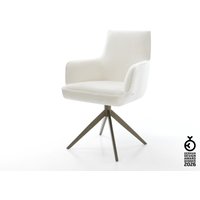 Drehstuhl Heira-Flex mit Armlehnen Bouclé Soft Beige Kreuzgestell breit Effektfinish Titan 360 drehbar Wippfunktion Taschenfederkern