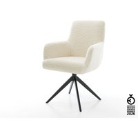 Drehstuhl Heira-Flex mit Armlehnen Teddystoff Beige Kreuzgestell breit Schwarz 360 drehbar Wippfunktion Taschenfederkern