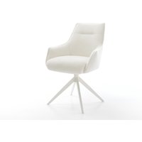 Drehstuhl Alja-Flex mit Armlehnen Bouclé Soft Beige Kreuzgestell breit Weiß 360 drehbar Wippfunktion Taschenfederkern