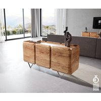 Sideboard Kiano 145 cm Akazie Natur 3 Türen V-Fuß Edelstahl Raumteiler