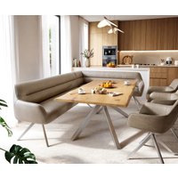 Esszimmerbank Taya-Flex 285x190 cm Mikrofaser Beige Vintage Kreuzgestell kantig Edelstahl Taschenfederkern Rechts
