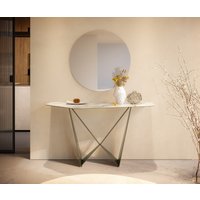 Konsolentisch Edge Polygonal 140x50 cm Keramik Calacatta Luxe Weiß-Gold-Grau Spios Metall Effektfinish Titan
